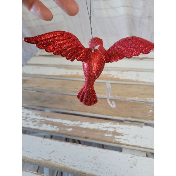 Red hummingbird bird glitter ornament Xmas holiday tree - Picture 5 of 6